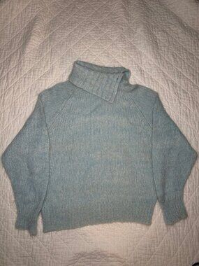 Vintage Benetton Mohair Sweater Womens M Light Blue Turtleneck Made in Italy
